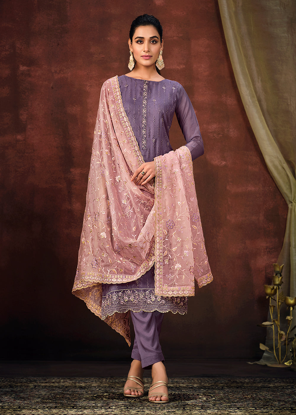 Buy Now Pale Purple Shimmer Organza Embroidered Salwar Suit Online in USA, UK, Canada, Germany, Australia & Worldwide at Empress Clothing. 