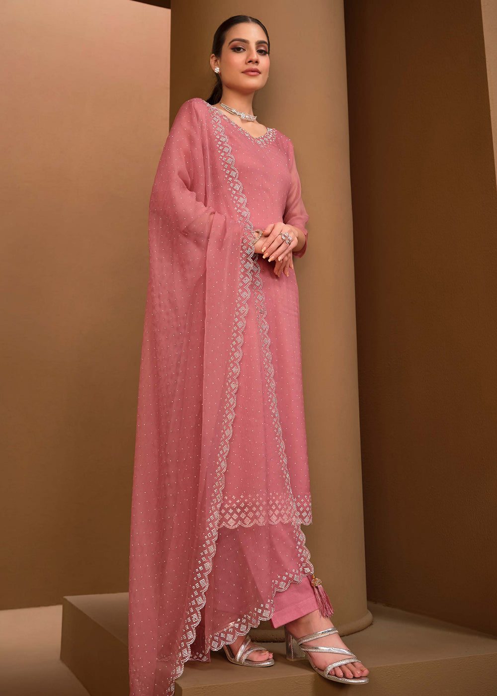 Buy Now Gorgeous Pink Swarovski Embellished Festive Salwar Suit Online in USA, UK, Canada, Germany, UAE & Worldwide at Empress Clothing. 