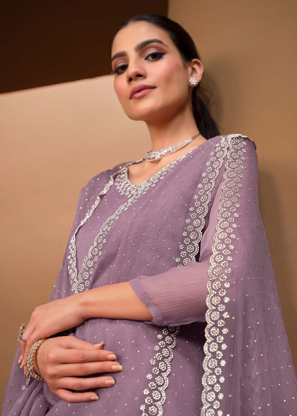 Buy Now Gorgeous Lilac Swarovski Embellished Festive Salwar Suit Online in USA, UK, Canada, Germany, UAE & Worldwide at Empress Clothing. 