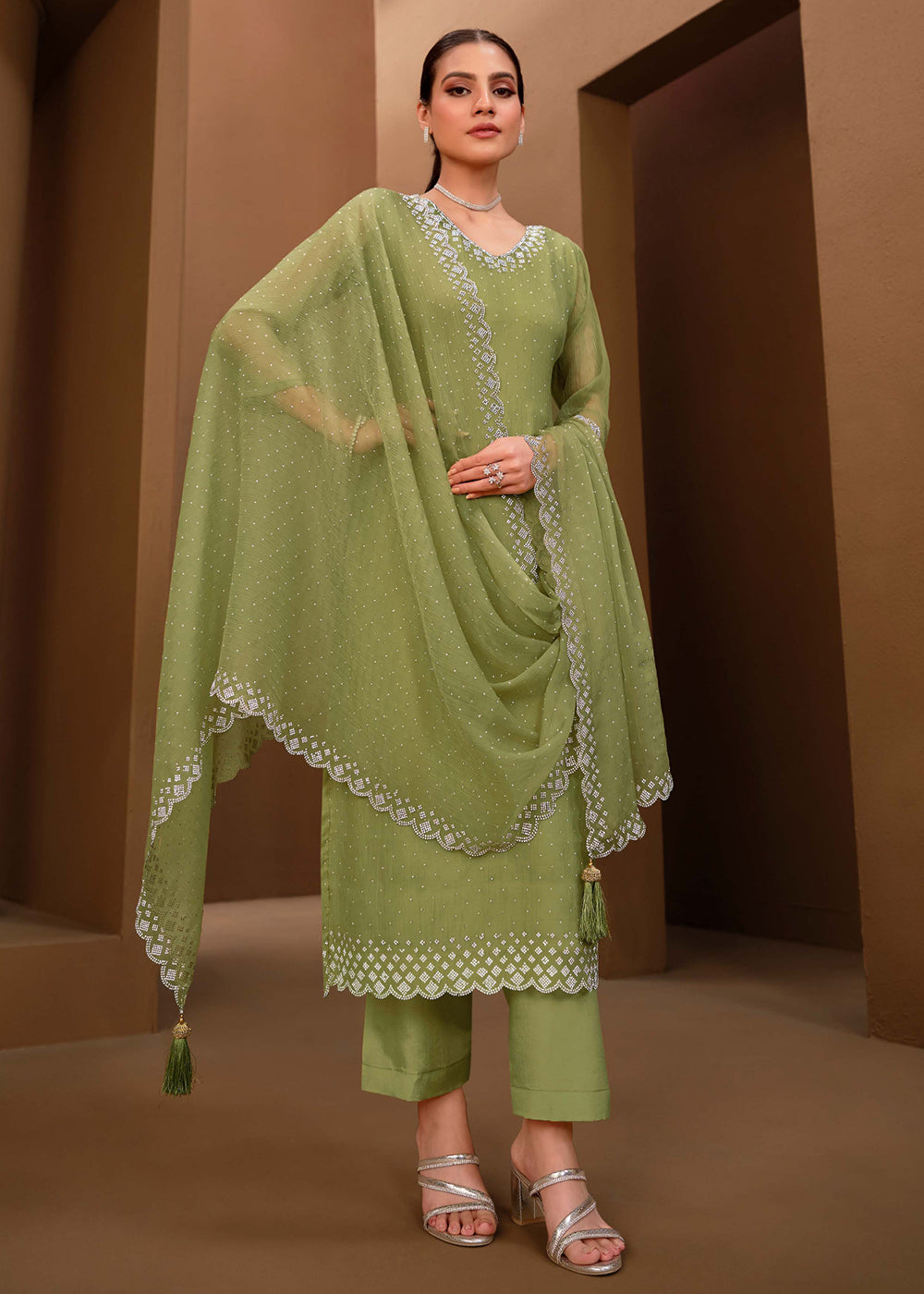 Buy Now Gorgeous Green Swarovski Embellished Festive Salwar Suit Online in USA, UK, Canada, Germany, UAE & Worldwide at Empress Clothing