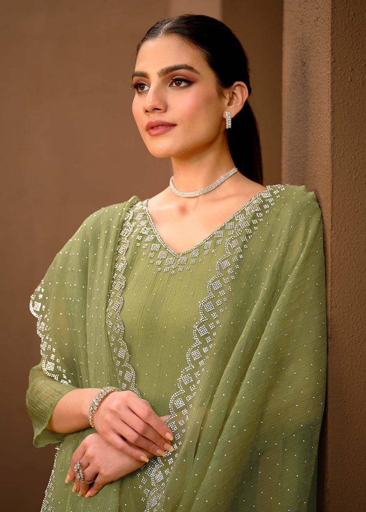 Buy Now Gorgeous Green Swarovski Embellished Festive Salwar Suit Online in USA, UK, Canada, Germany, UAE & Worldwide at Empress Clothing