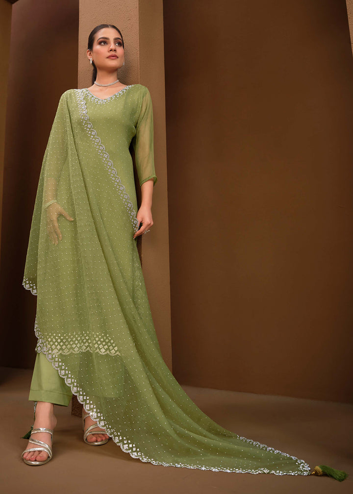 Buy Now Gorgeous Green Swarovski Embellished Festive Salwar Suit Online in USA, UK, Canada, Germany, UAE & Worldwide at Empress Clothing