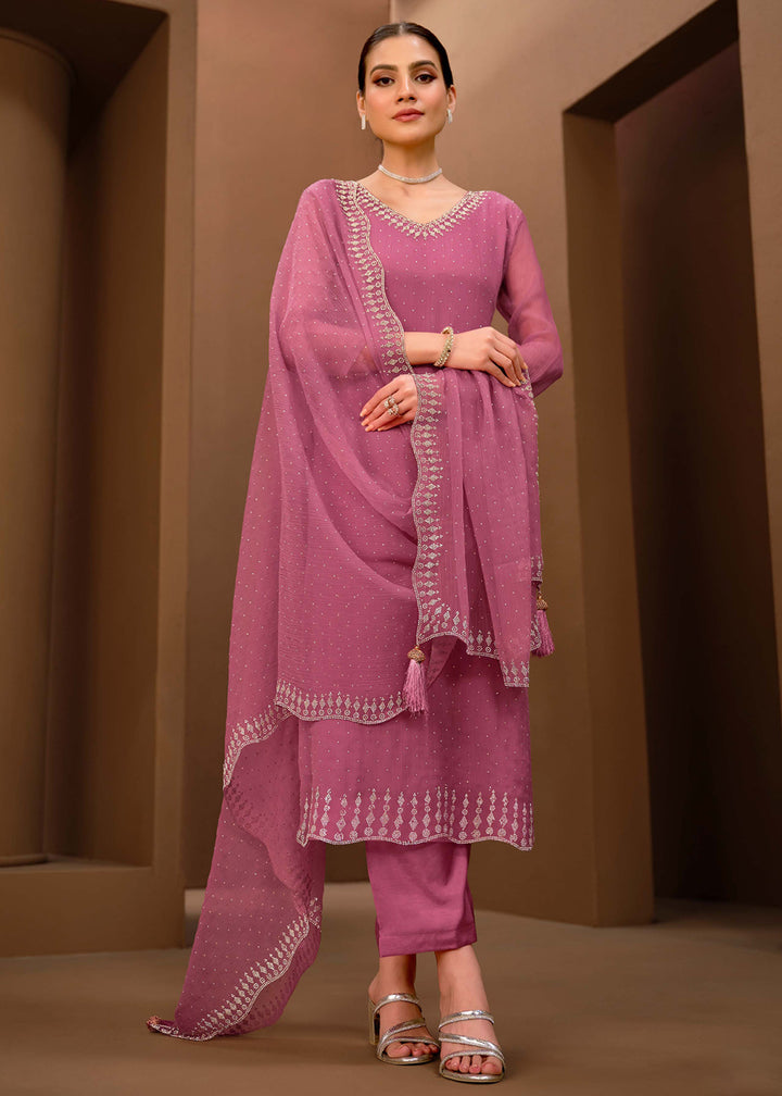 Buy Now Gorgeous Pink Swarovski Embellished Festive Salwar Suit Online in USA, UK, Canada, Germany, UAE & Worldwide at Empress Clothing. 