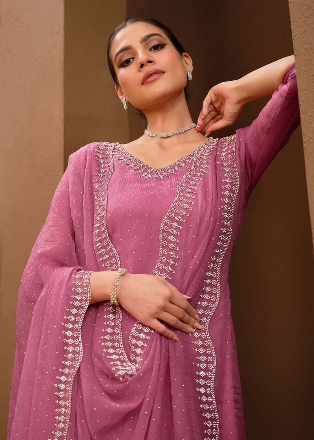 Buy Now Gorgeous Pink Swarovski Embellished Festive Salwar Suit Online in USA, UK, Canada, Germany, UAE & Worldwide at Empress Clothing. 