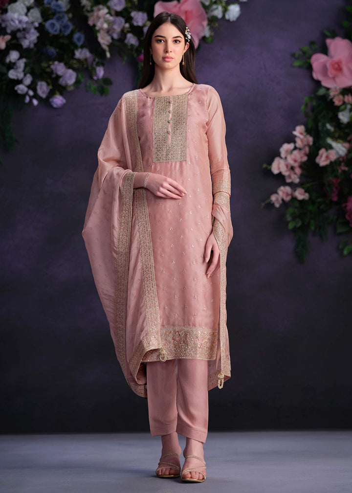 Buy Now Zarkan Embroidered Pink Organza Pant Style Suit Online in USA, UK, Canada, Germany, UAE & Worldwide at Empress Clothing.