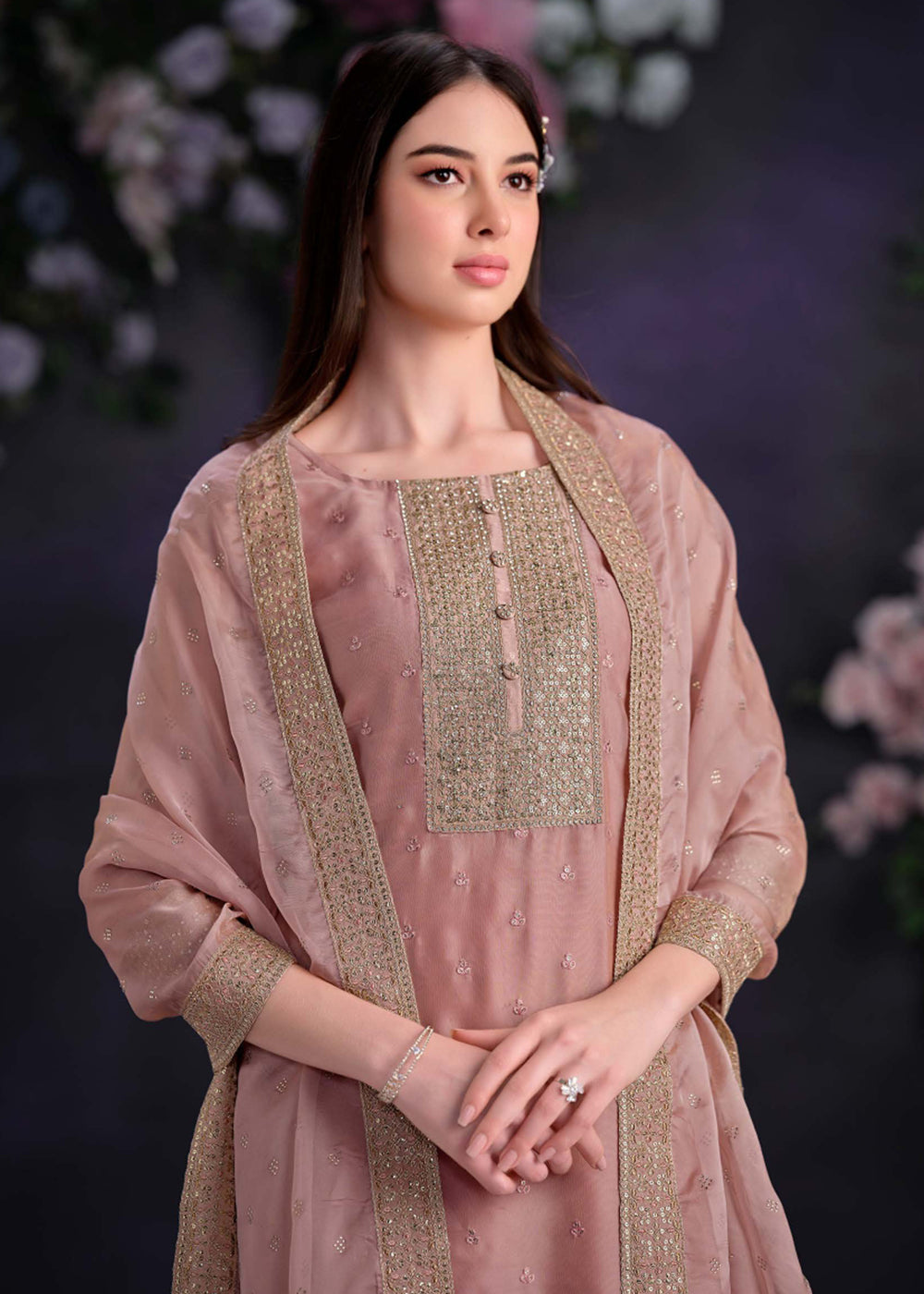 Buy Now Zarkan Embroidered Pink Organza Pant Style Suit Online in USA, UK, Canada, Germany, UAE & Worldwide at Empress Clothing.