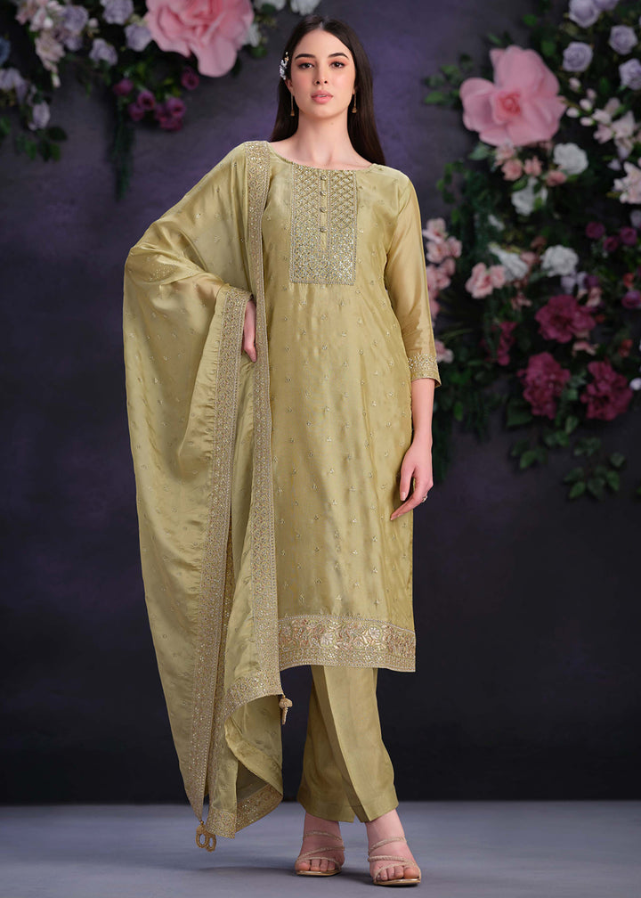 Buy Now Zarkan Embroidered Yellow Organza Pant Style Suit Online in USA, UK, Canada, Germany, UAE & Worldwide at Empress Clothing. 