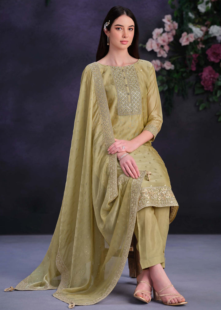 Buy Now Zarkan Embroidered Yellow Organza Pant Style Suit Online in USA, UK, Canada, Germany, UAE & Worldwide at Empress Clothing. 