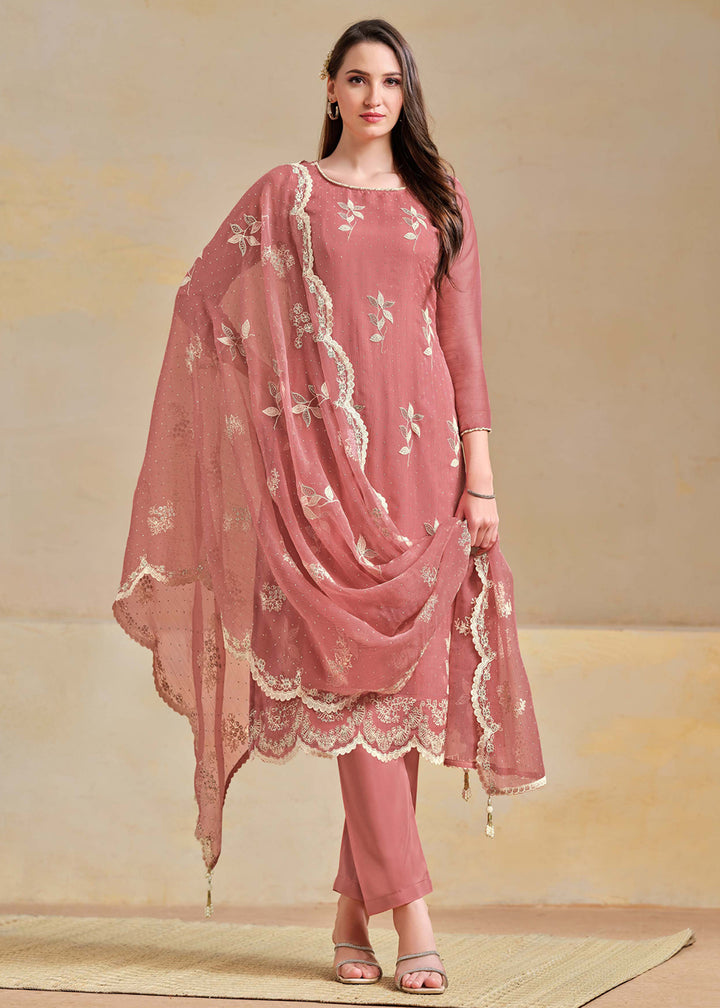 Buy Now Organza Chiffon Pink Swarovski Work Festive Salwar Suit Online in US, UK, Canada, Germany, Italy, France, Australia, Denmark, UAE & Worldwide at Empress Clothing.