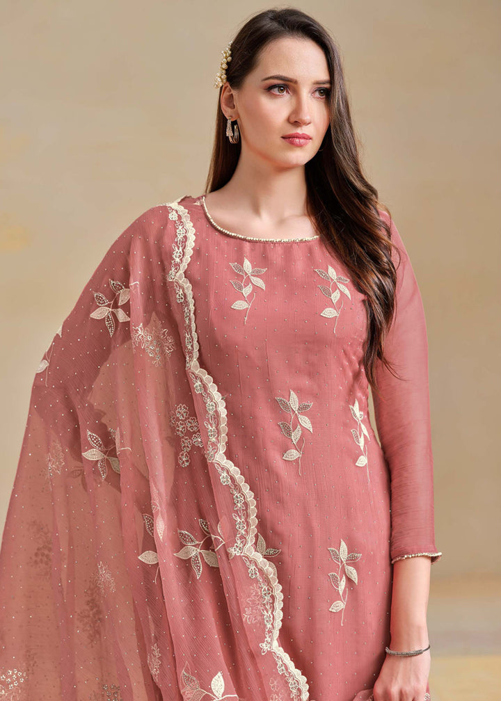 Buy Now Organza Chiffon Pink Swarovski Work Festive Salwar Suit Online in US, UK, Canada, Germany, Italy, France, Australia, Denmark, UAE & Worldwide at Empress Clothing.