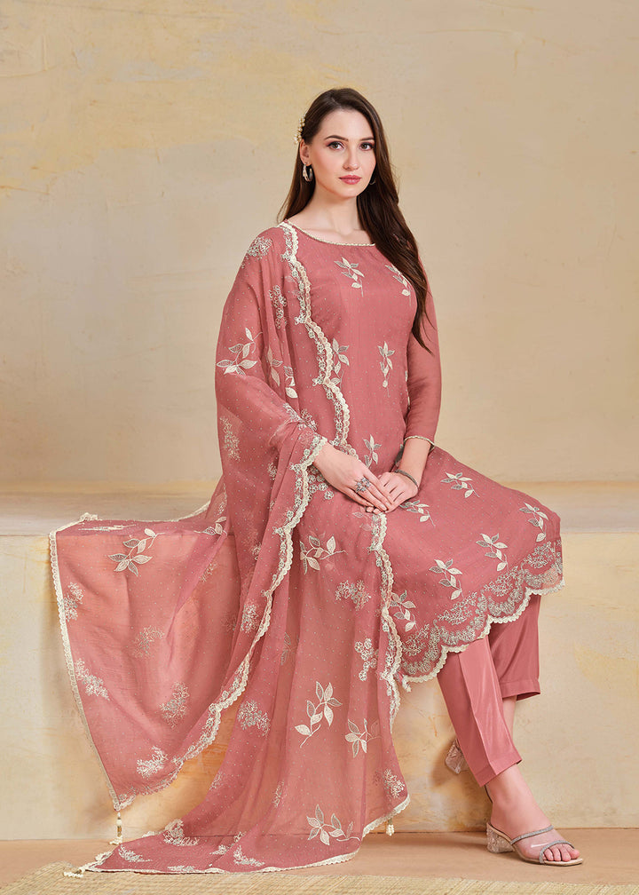 Buy Now Organza Chiffon Pink Swarovski Work Festive Salwar Suit Online in US, UK, Canada, Germany, Italy, France, Australia, Denmark, UAE & Worldwide at Empress Clothing.