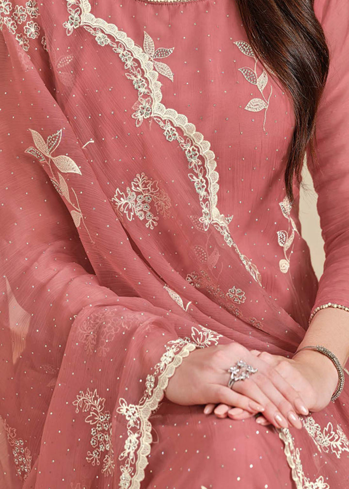 Buy Now Organza Chiffon Pink Swarovski Work Festive Salwar Suit Online in US, UK, Canada, Germany, Italy, France, Australia, Denmark, UAE & Worldwide at Empress Clothing.