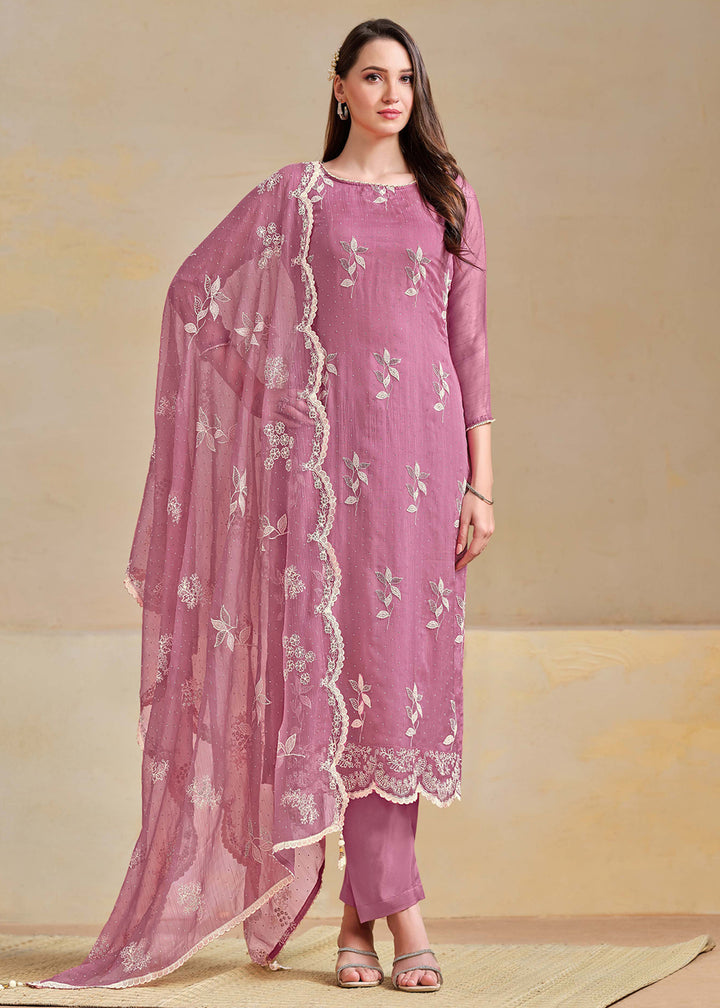 Buy Now Organza Chiffon Purple Swarovski Work Festive Salwar Suit Online in US, UK, Canada, Germany, Italy, France, Australia & Worldwide at Empress Clothing.