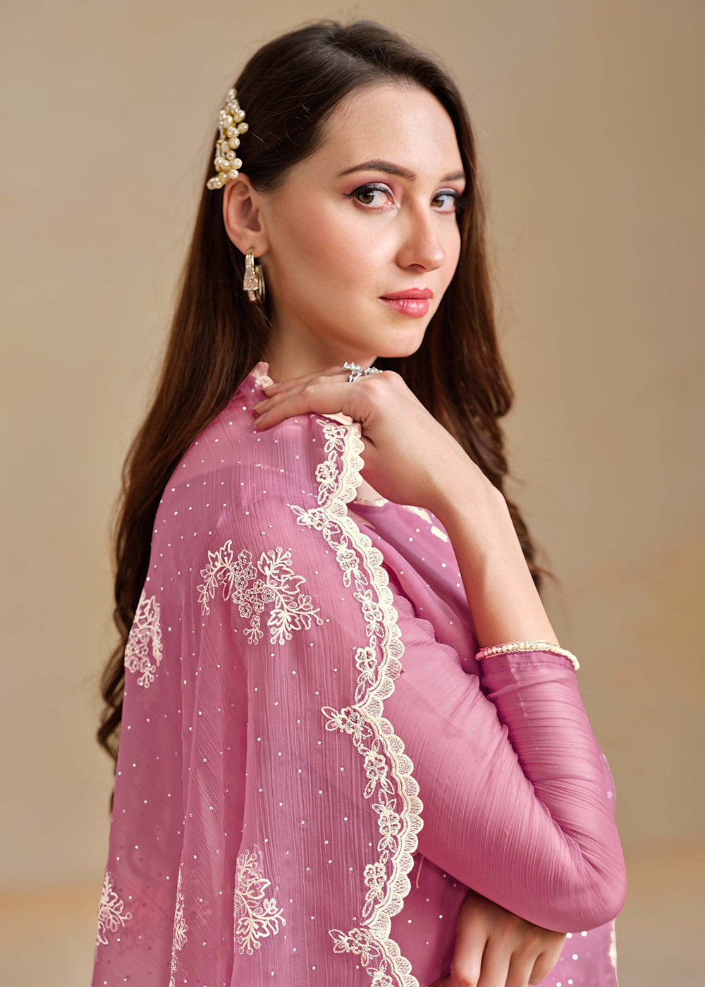 Buy Now Organza Chiffon Purple Swarovski Work Festive Salwar Suit Online in US, UK, Canada, Germany, Italy, France, Australia & Worldwide at Empress Clothing.
