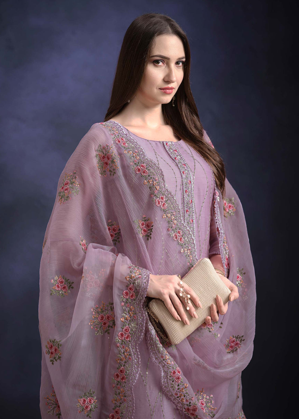 Buy Now Mauve Purple Organza Chiffon Embroidered Festive Salwar Suit Online in USA, UK, Canada, Germany, UAE & Worldwide at Empress Clothing.