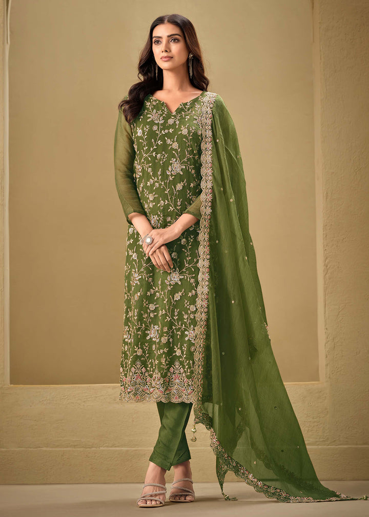 Buy Now Embroidered Sequins Green Organza Pant Style Suit Online in USA, UK, Canada, Germany, UAE & Worldwide at Empress Clothing. 