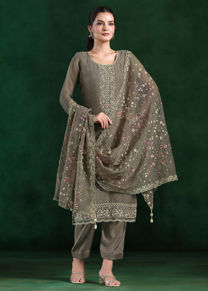 Buy Now Crinkle Chiffon Grey Swrovski Work Festive Salwar Suit Online in USA, UK, Canada, Germany, Italy, France, Austria, UAE & Worldwide at Empress Clothing.