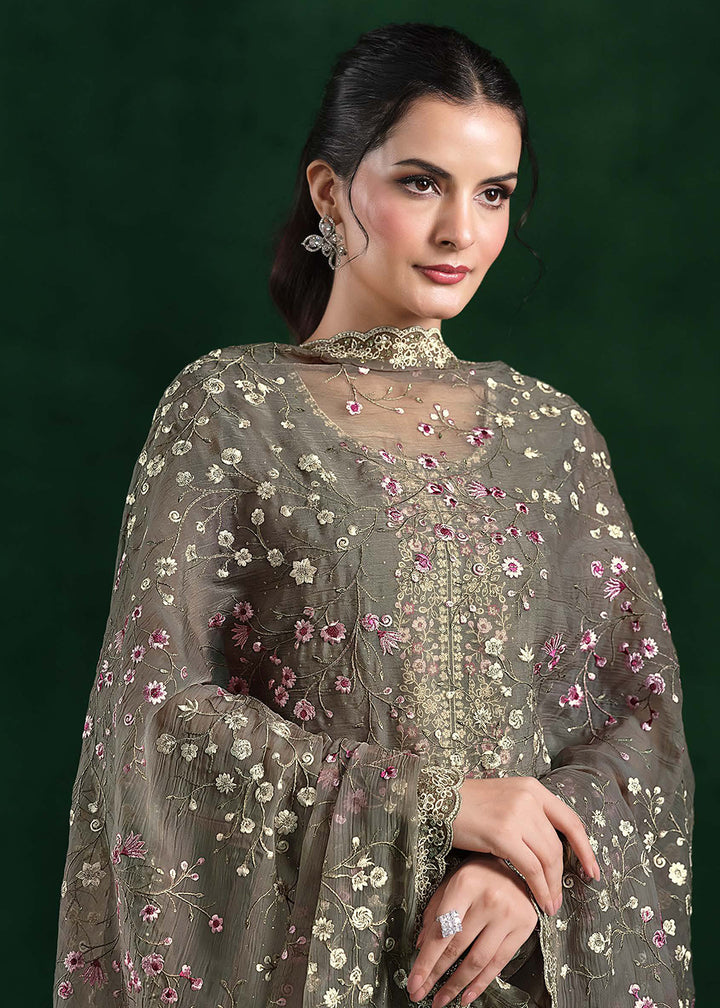 Buy Now Crinkle Chiffon Grey Swrovski Work Festive Salwar Suit Online in USA, UK, Canada, Germany, Italy, France, Austria, UAE & Worldwide at Empress Clothing.