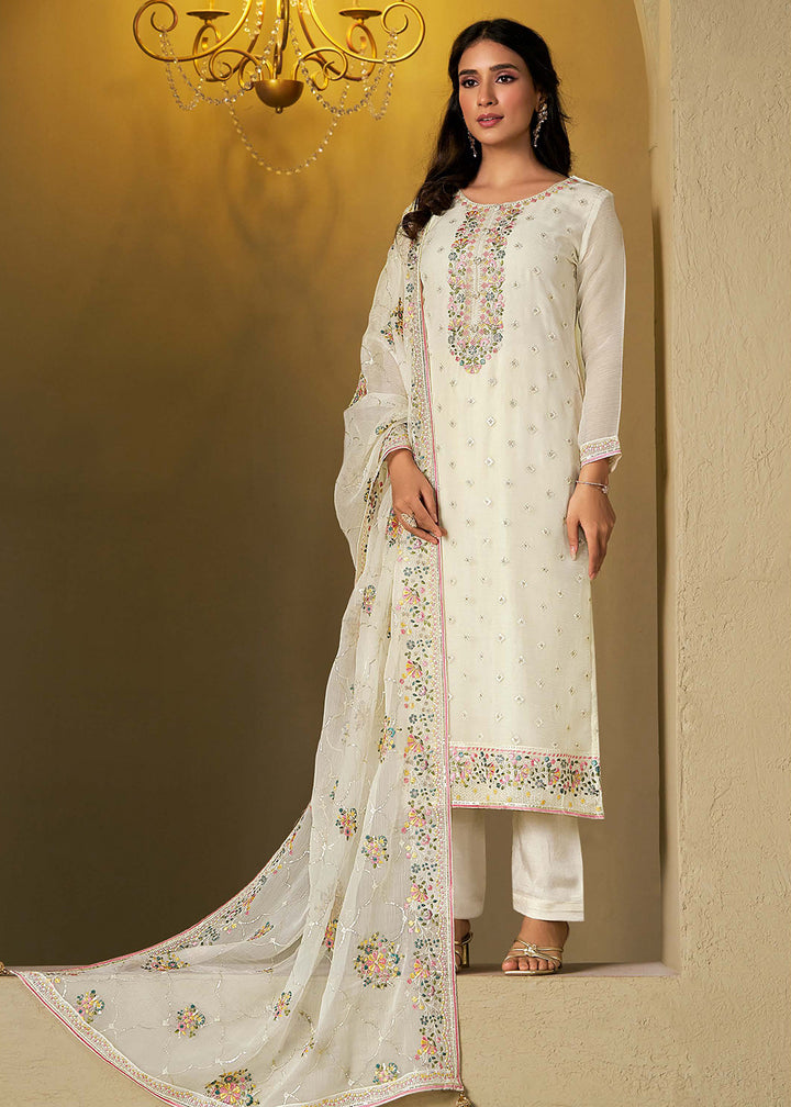 Buy Now White Chiffon Swarovski Embroidered Salwar Suit Online in USA, UK, Canada, Germany, Italy, France, Austria, UAE, Qatar & Worldwide at Empress Clothing.