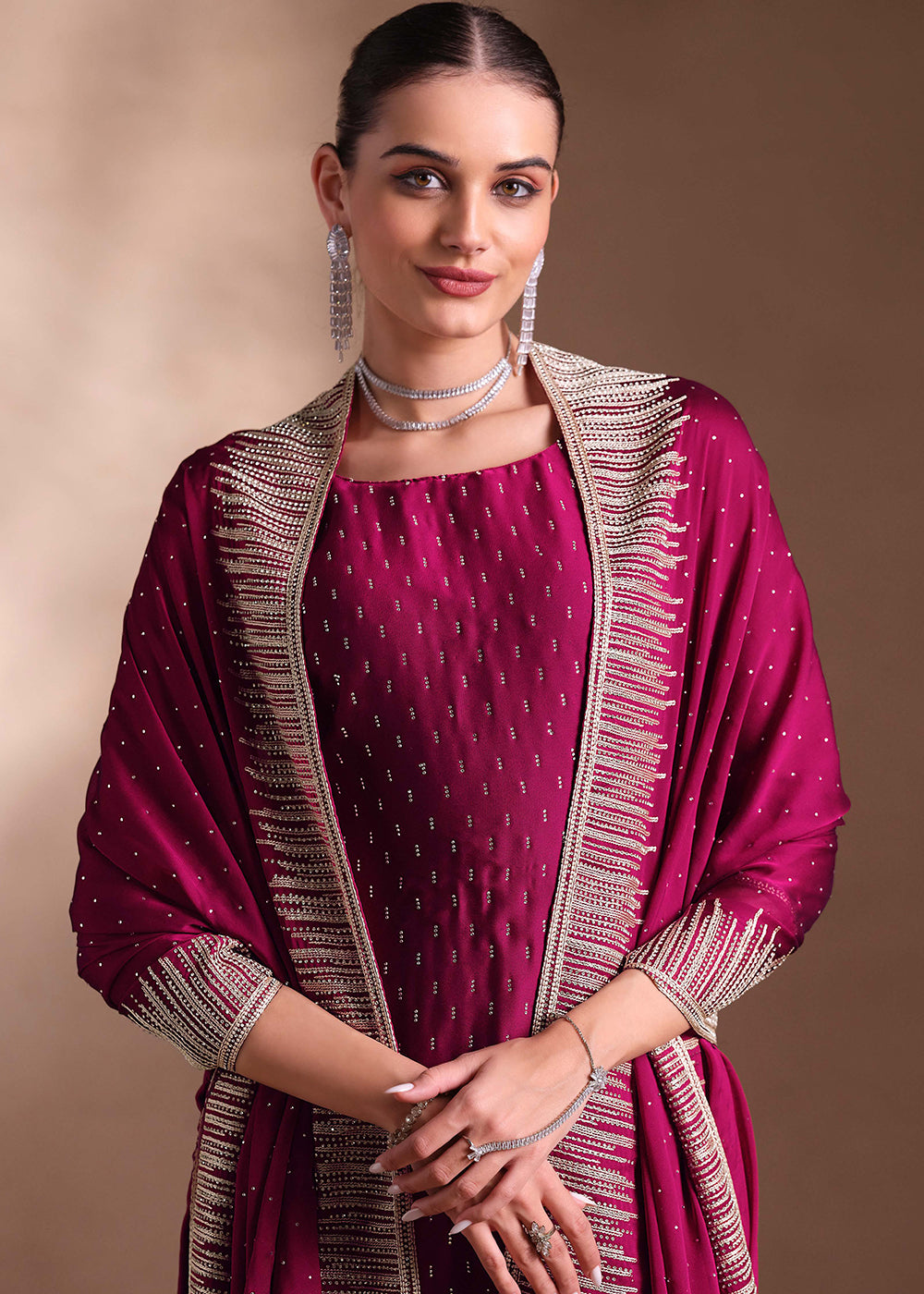 Buy Now Magenta Two Tone Cottonic Georgette Festive Salwar Suit Online in USA, UK, Canada, Germany, Italy, France, Austria, UAE & Worldwide at Empress Clothing.