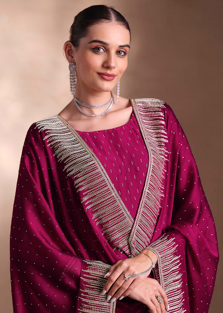 Buy Now Magenta Two Tone Cottonic Georgette Festive Salwar Suit Online in USA, UK, Canada, Germany, Italy, France, Austria, UAE & Worldwide at Empress Clothing.