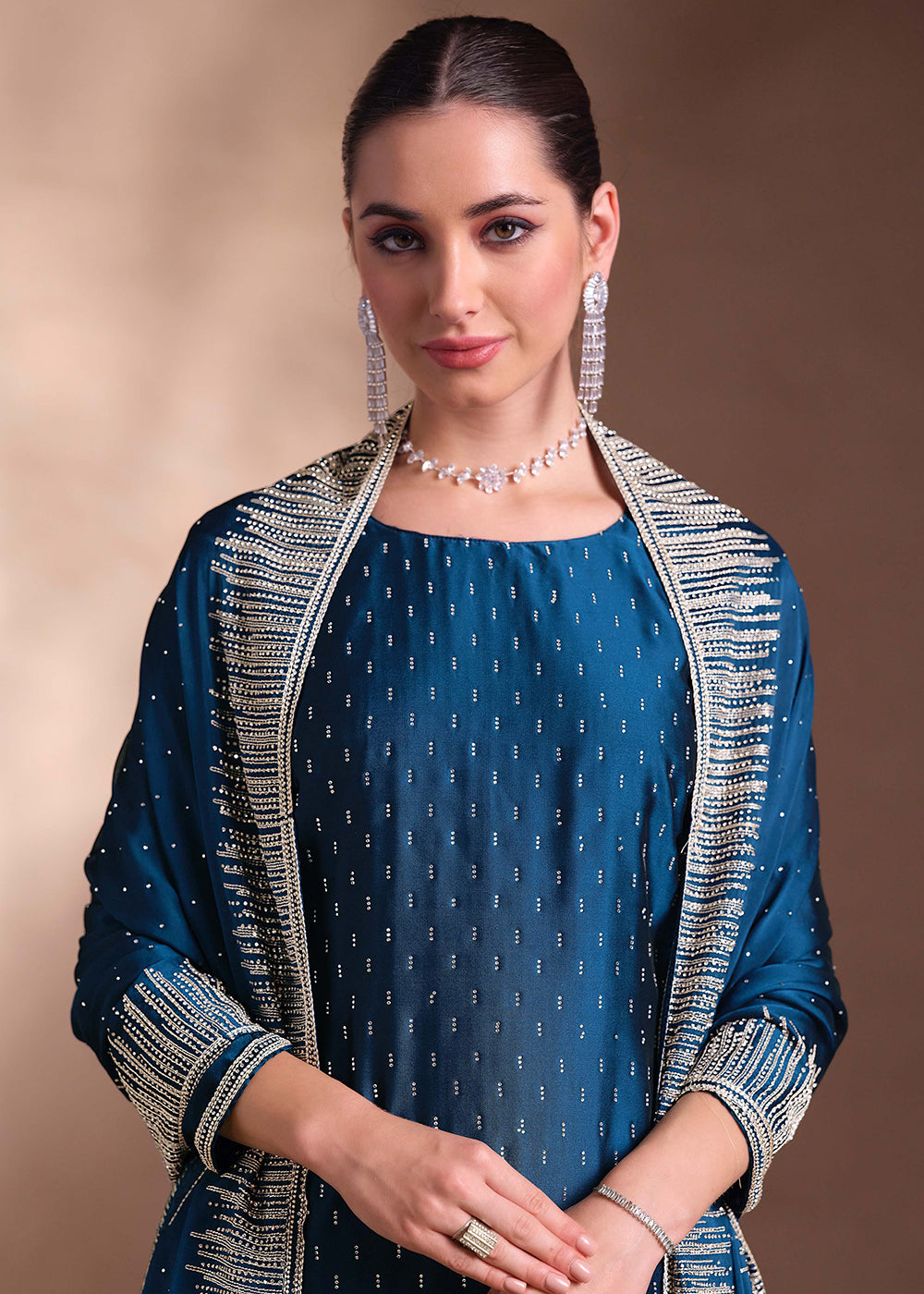 Buy Now Blue Two Tone Cottonic Georgette Festive Salwar Suit Online in USA, UK, Canada, Germany, Italy, France, Austria, UAE & Worldwide at Empress Clothing.