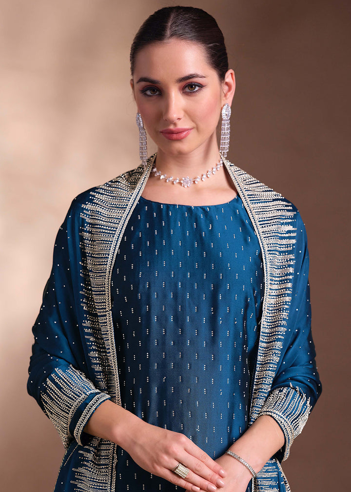 Buy Now Blue Two Tone Cottonic Georgette Festive Salwar Suit Online in USA, UK, Canada, Germany, Italy, France, Austria, UAE & Worldwide at Empress Clothing.
