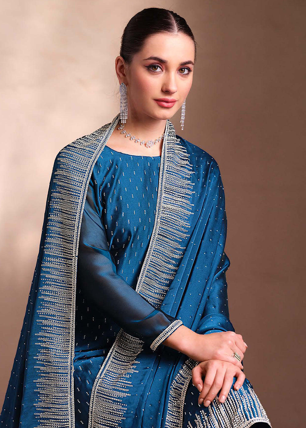Buy Now Blue Two Tone Cottonic Georgette Festive Salwar Suit Online in USA, UK, Canada, Germany, Italy, France, Austria, UAE & Worldwide at Empress Clothing.
