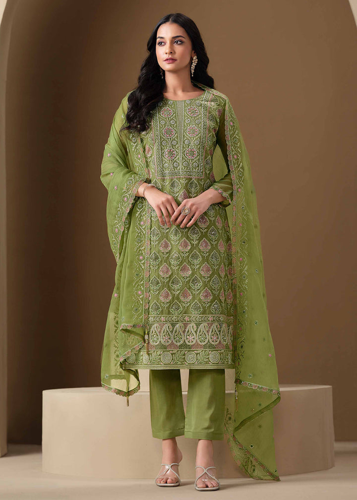 Buy Now Green Lucknowi & Zarkan Embroidered Festive Salwar Suit Online in USA, UK, Canada, Germany, Italy, France, Austria, UAE & Worldwide at Empress Clothing.