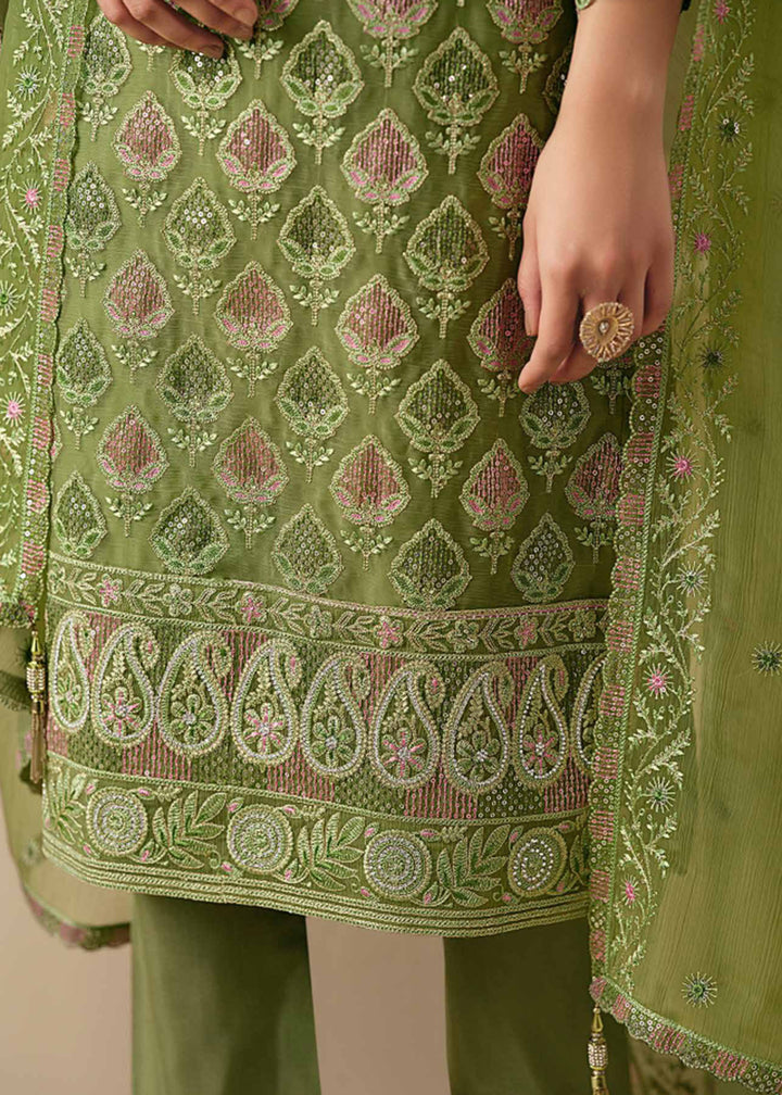 Buy Now Green Lucknowi & Zarkan Embroidered Festive Salwar Suit Online in USA, UK, Canada, Germany, Italy, France, Austria, UAE & Worldwide at Empress Clothing.