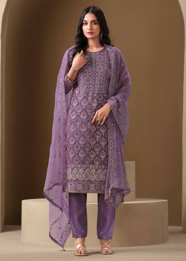 Buy Now Purple Lucknowi & Zarkan Embroidered Festive Salwar Suit Online in USA, UK, Canada, Germany, Italy, France, Austria, UAE & Worldwide at Empress Clothing