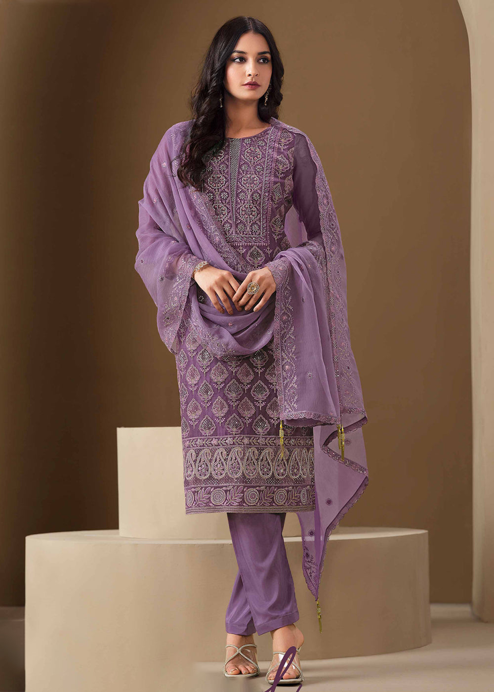 Buy Now Purple Lucknowi & Zarkan Embroidered Festive Salwar Suit Online in USA, UK, Canada, Germany, Italy, France, Austria, UAE & Worldwide at Empress Clothing