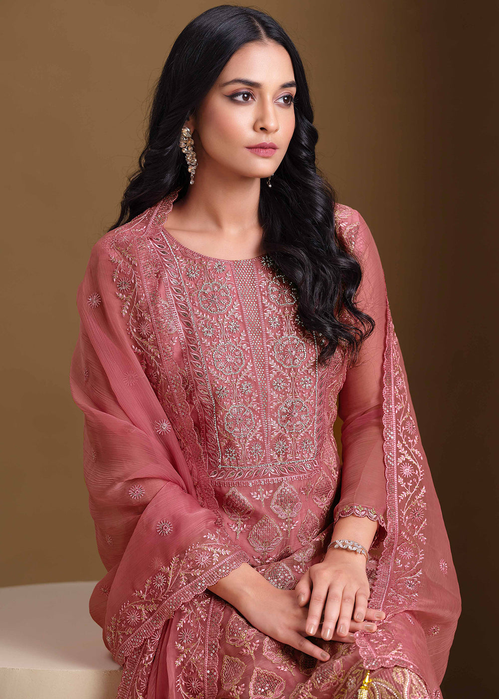 Buy Now Pink Lucknowi & Zarkan Embroidered Festive Salwar Suit Online in USA, UK, Canada, Germany, Italy, France, Austria, UAE & Worldwide at Empress Clothing.