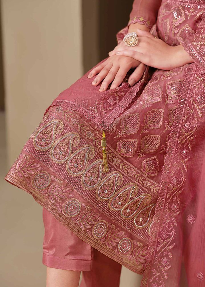 Buy Now Pink Lucknowi & Zarkan Embroidered Festive Salwar Suit Online in USA, UK, Canada, Germany, Italy, France, Austria, UAE & Worldwide at Empress Clothing.
