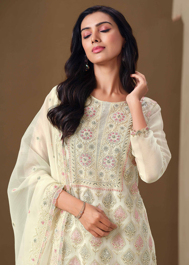 Buy Now Off White Lucknowi & Zarkan Embroidered Festive Salwar Suit Online in USA, UK, Canada, Germany, Italy, France, Austria & Worldwide at Empress Clothing.
