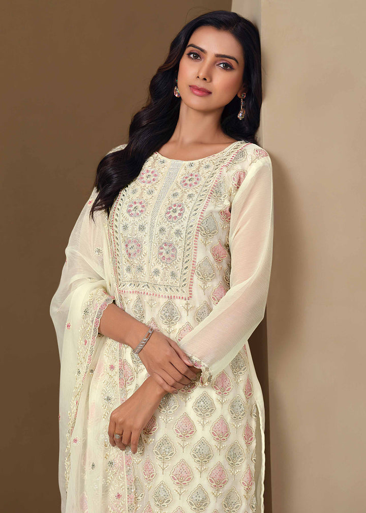 Buy Now Off White Lucknowi & Zarkan Embroidered Festive Salwar Suit Online in USA, UK, Canada, Germany, Italy, France, Austria & Worldwide at Empress Clothing.