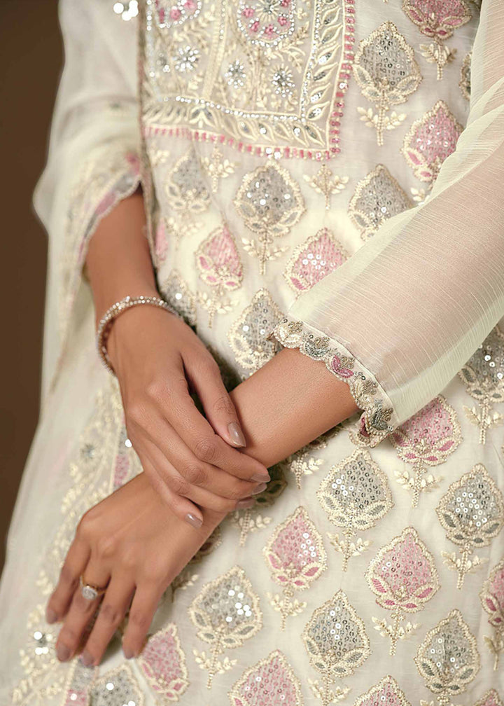 Buy Now Off White Lucknowi & Zarkan Embroidered Festive Salwar Suit Online in USA, UK, Canada, Germany, Italy, France, Austria & Worldwide at Empress Clothing.