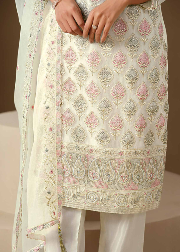 Buy Now Off White Lucknowi & Zarkan Embroidered Festive Salwar Suit Online in USA, UK, Canada, Germany, Italy, France, Austria & Worldwide at Empress Clothing.