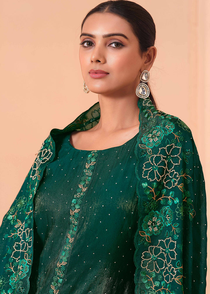 Buy Now Pant Style Embroidered Green Festive Wear Salwar Suit Online in USA, UK, Canada, Germany, Italy, France, Austria, UAE & Worldwide at Empress Clothing.