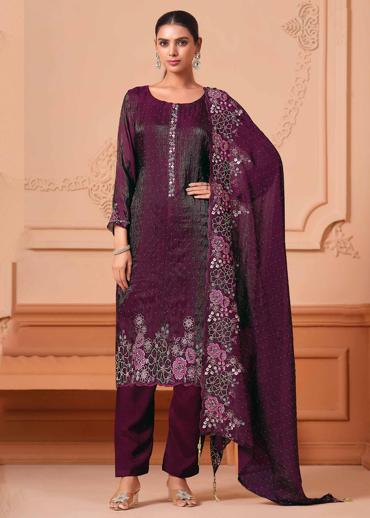 Buy Now Pant Style Embroidered Wine Festive Wear Salwar Suit Online in USA, UK, Canada, Germany, Italy, France, Austria, UAE & Worldwide at Empress Clothing.