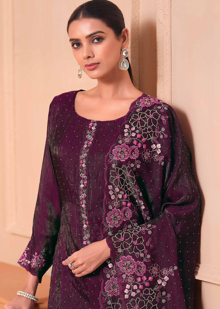 Buy Now Pant Style Embroidered Wine Festive Wear Salwar Suit Online in USA, UK, Canada, Germany, Italy, France, Austria, UAE & Worldwide at Empress Clothing.
