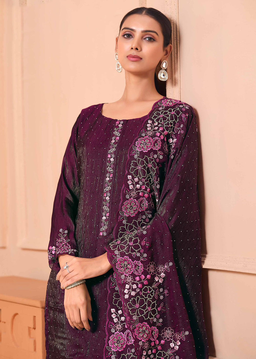 Buy Now Pant Style Embroidered Wine Festive Wear Salwar Suit Online in USA, UK, Canada, Germany, Italy, France, Austria, UAE & Worldwide at Empress Clothing.