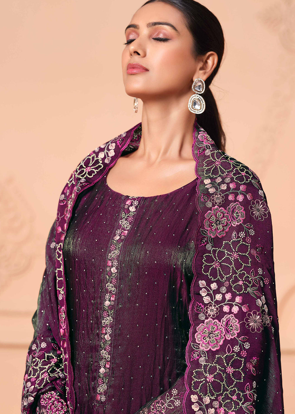 Buy Now Pant Style Embroidered Wine Festive Wear Salwar Suit Online in USA, UK, Canada, Germany, Italy, France, Austria, UAE & Worldwide at Empress Clothing.