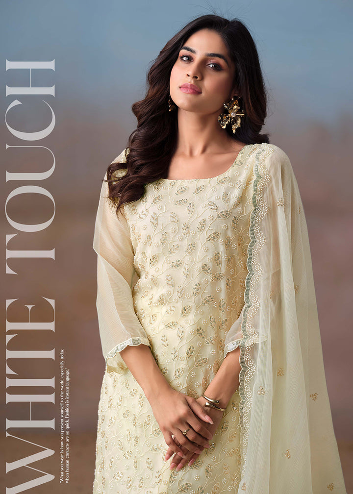 Buy Now Off White Festive Style Beads Work Chiffon Salwar Suit Online in USA, UK, Canada, Germany, Italy, France, Austria, UAE & Worldwide at Empress Clothing.
