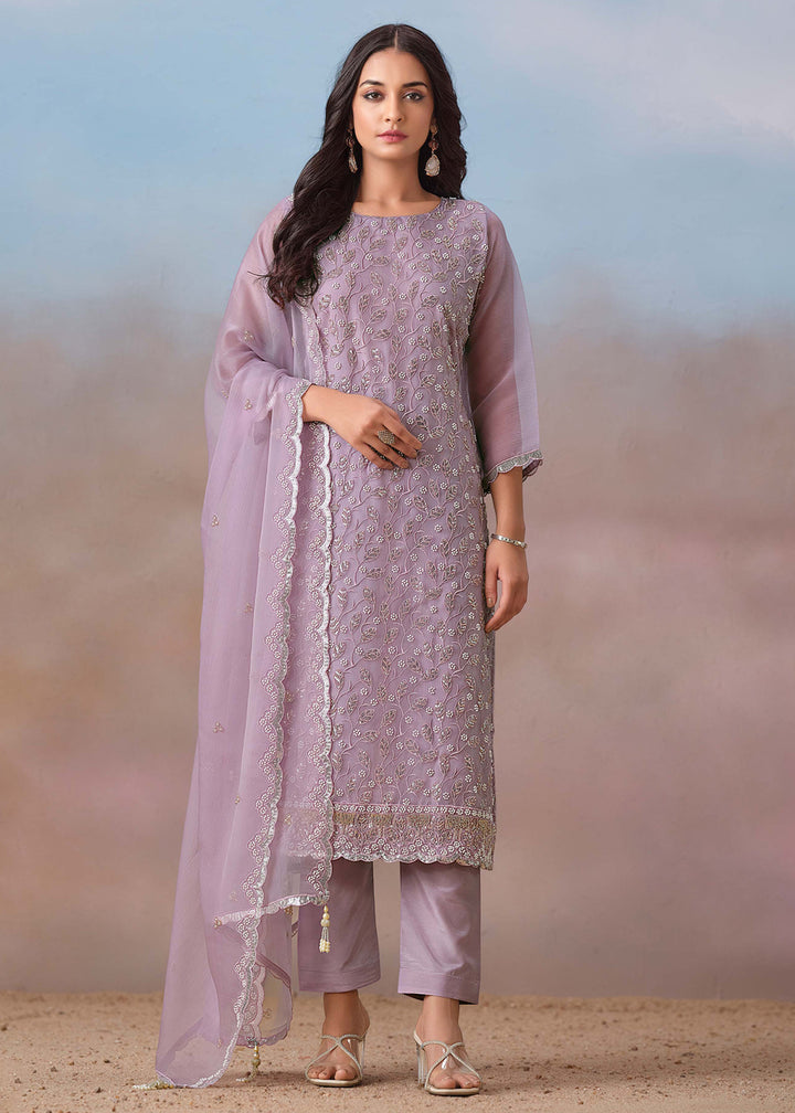 Buy Now Lavender Festive Style Beads Work Chiffon Salwar Suit Online in USA, UK, Canada, Germany, Italy, France, Austria, UAE & Worldwide at Empress Clothing.