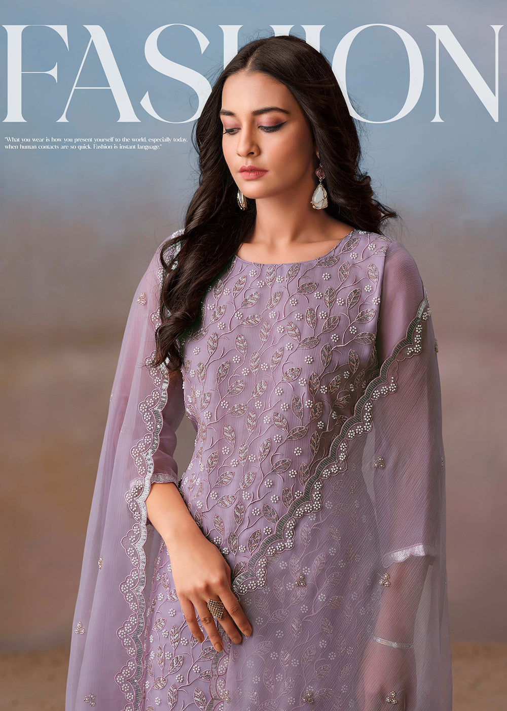 Buy Now Lavender Festive Style Beads Work Chiffon Salwar Suit Online in USA, UK, Canada, Germany, Italy, France, Austria, UAE & Worldwide at Empress Clothing.