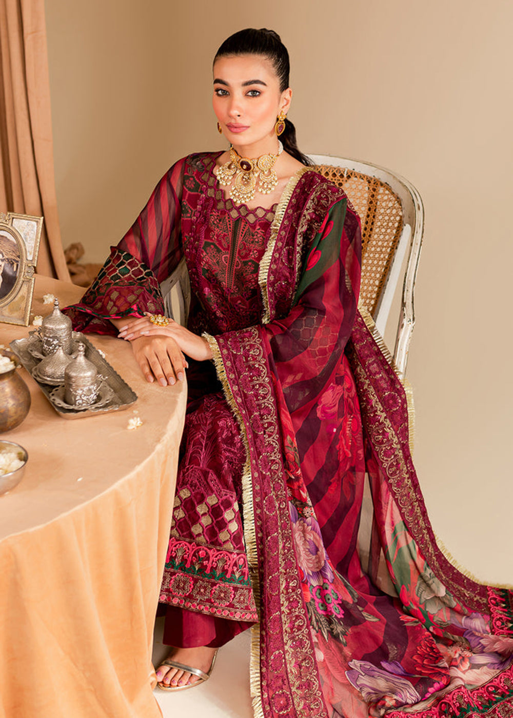 Buy Now Red Chiffon Suit - Vasal Formals ’23 By Charizma | VSL-08 Online in USA, UK, Canada & Worldwide at Empress Clothing. 