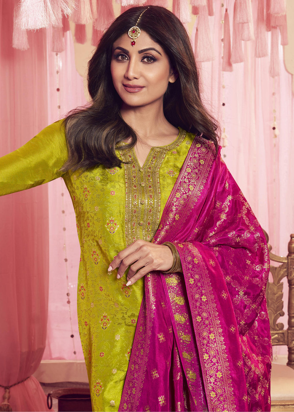 Buy Now Shilpa Shetty Neon Green Mehndi Wear Salwar Suit Online in USA, UK, Canada, Germany, Australia & Worldwide at Empress Clothing.