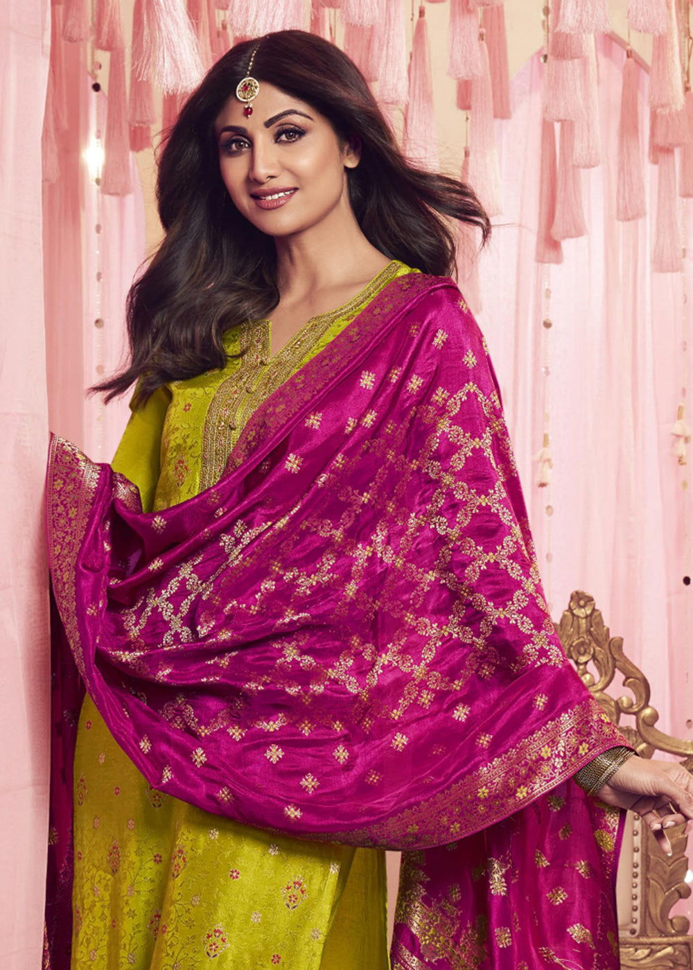 Buy Mehndi Wear Suit Shilpa Shetty Neon Green Salwar Suit