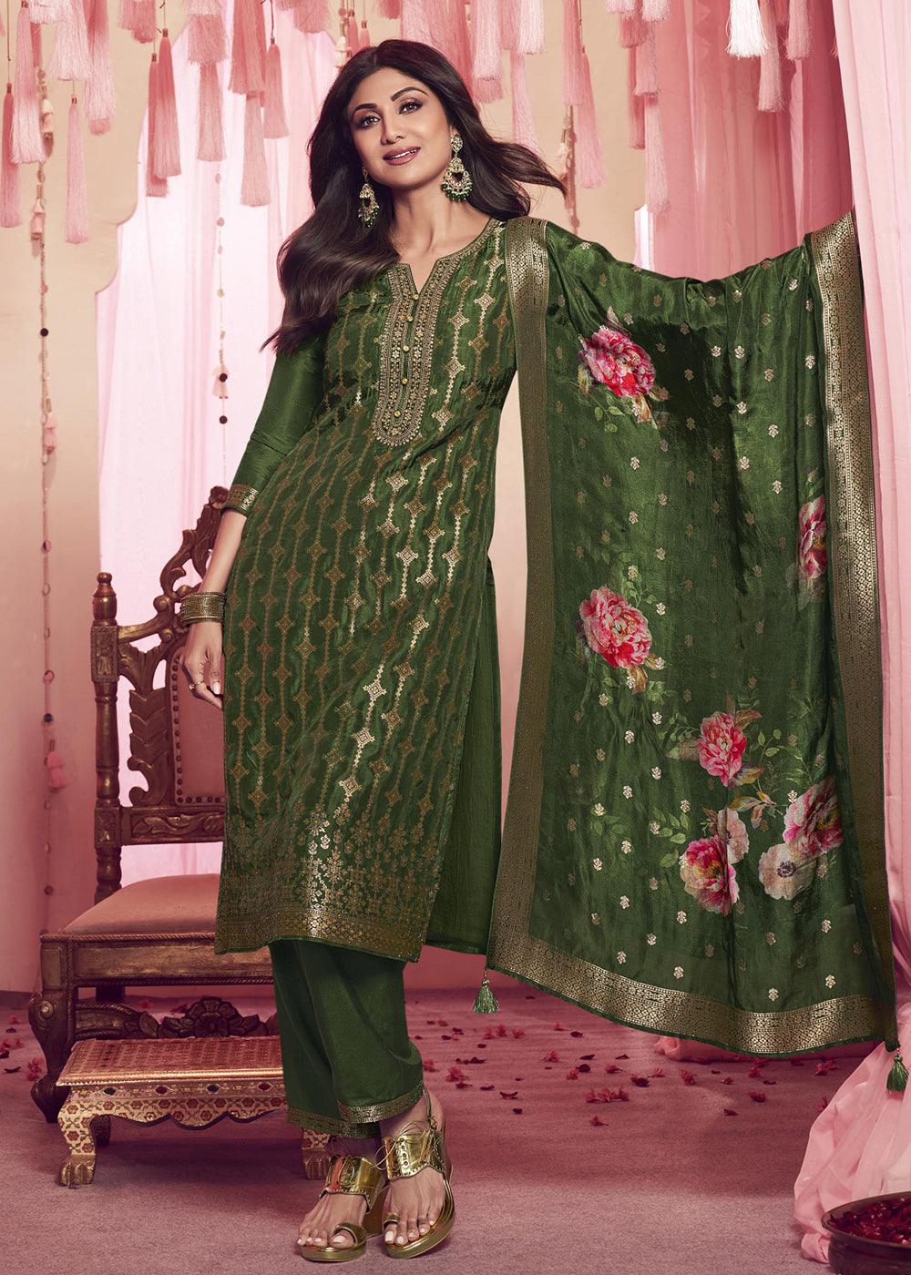 Buy Now Shilpa Shetty Light Green Mehndi Wear Salwar Suit Online in USA, UK, Canada, Germany, Australia & Worldwide at Empress Clothing.